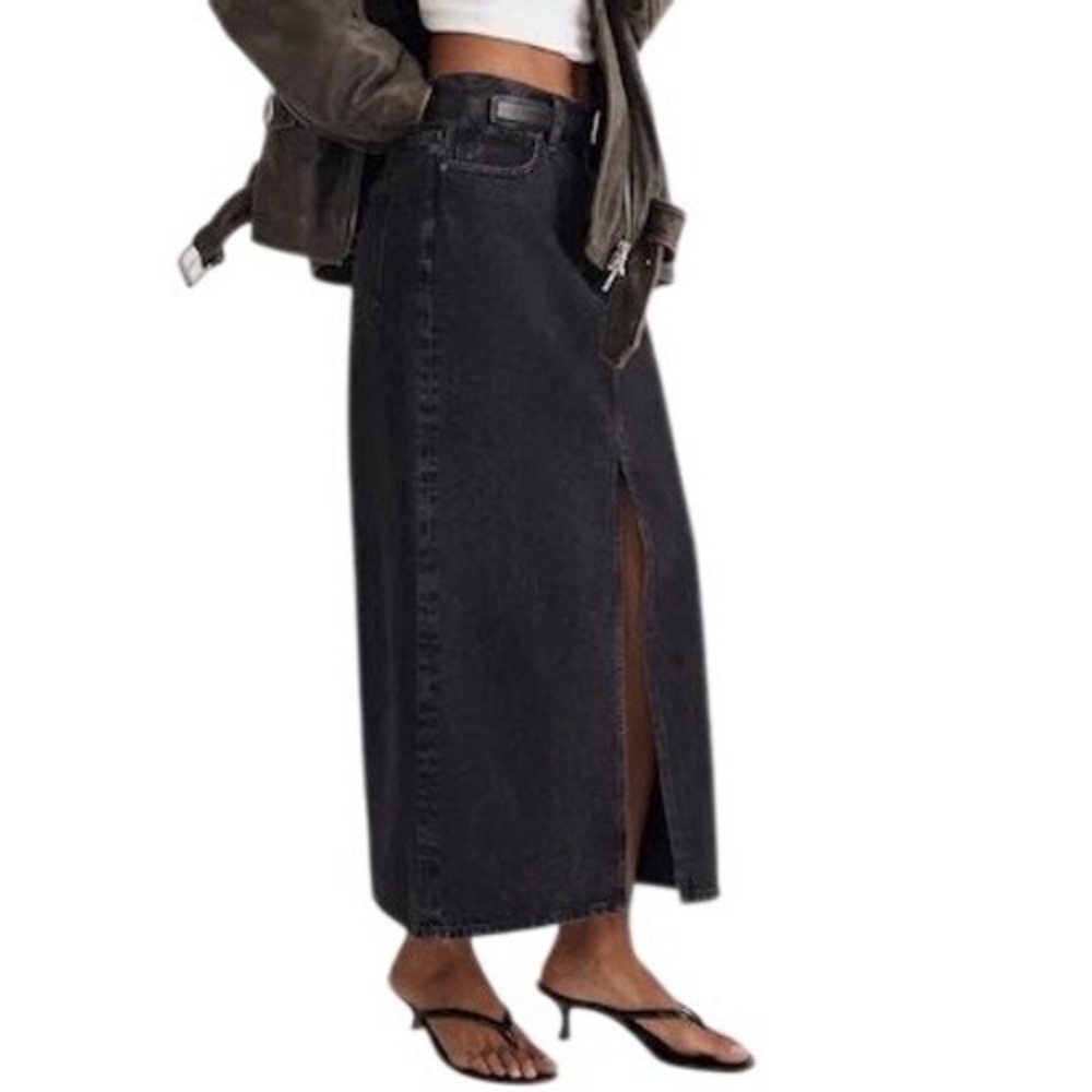 Madewell Black Maxi Denim Skirt with Side Slit